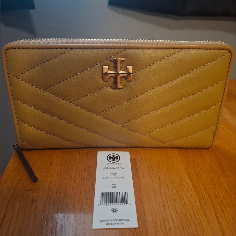 Tory Burch Kira Chevron Zip Around Continental Leather Wallet